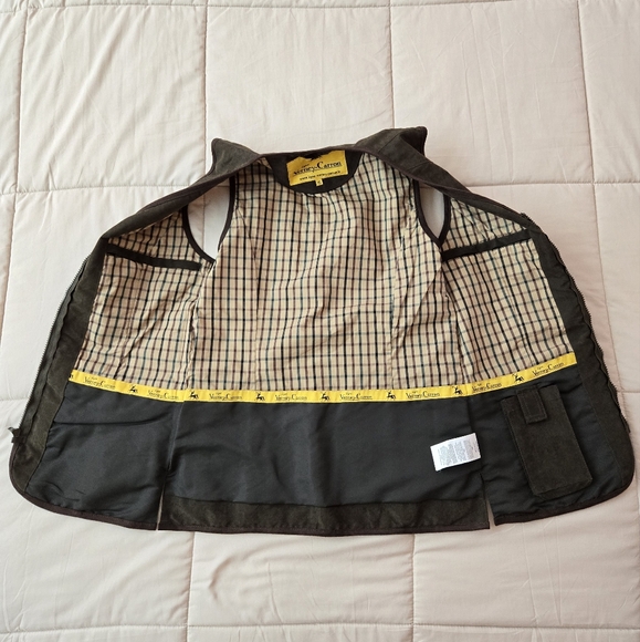 Sleeveless utility jacket vest, olive/military green with brown details, XS - Picture 8 of 16